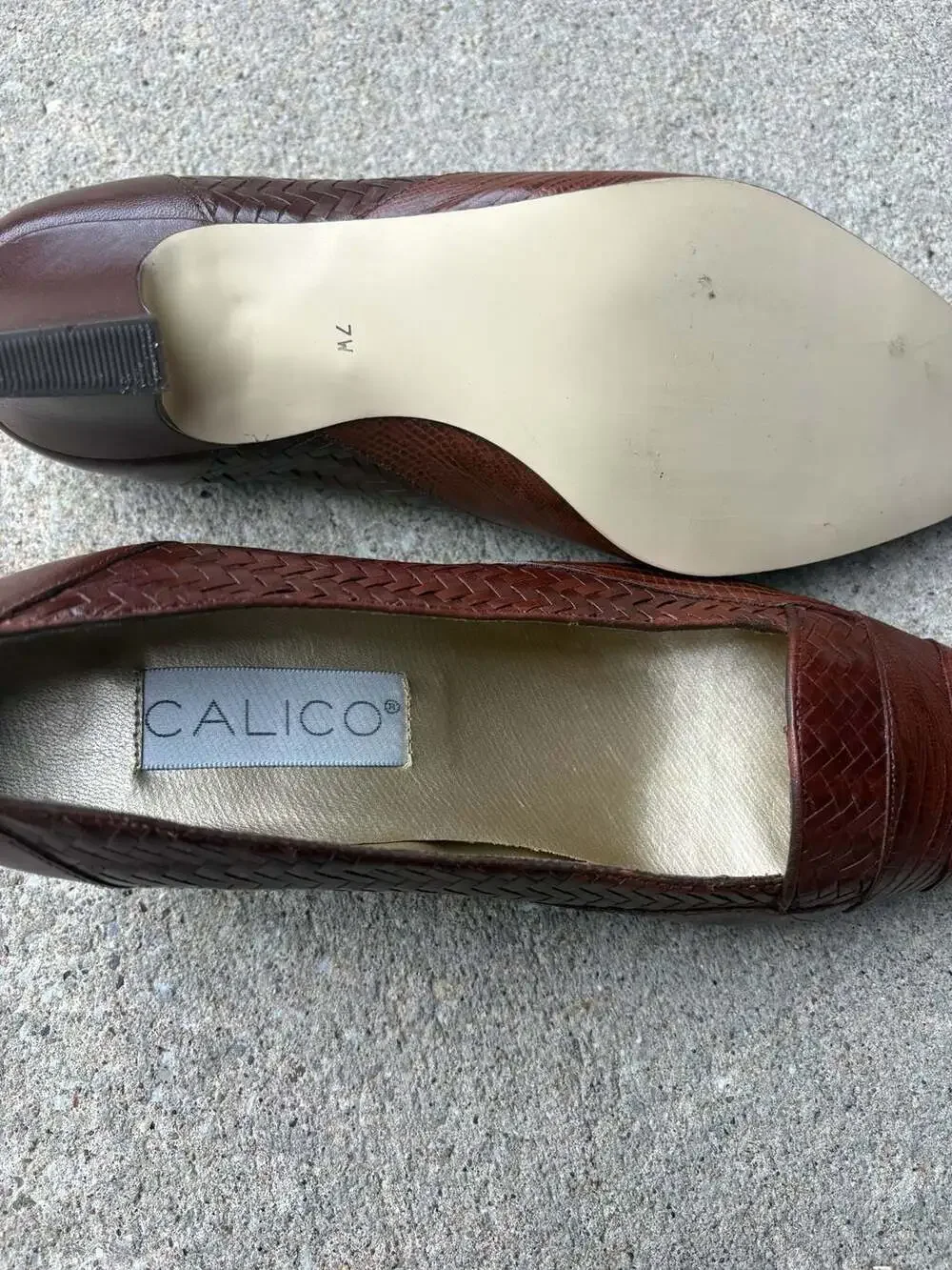 Calico Vintage Brown Leather Woven Comfort Flats Loafers